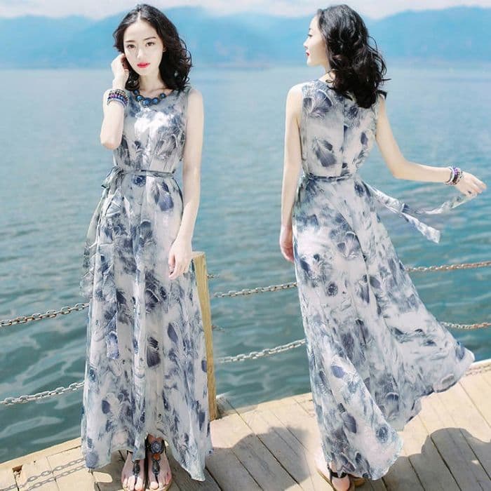Improved model, please see the actual foreign trade model before placing an order, milk silk dress women's summer long dress for seaside vacation