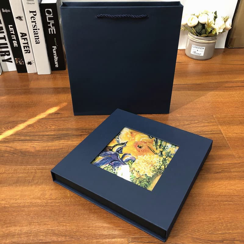 Navy Blue Window Gift Box Square Gift Box for Scarves, Wraps, and Eye Masks, Flip-Top Lid Box, Wholesale Direct