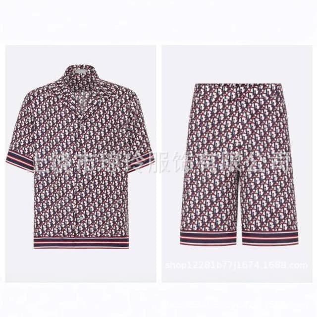 2025 New Correct Version Dior Full Print CD Short Sleeve Shirt Set Shorts Sportswear Men Women Hot Selling Top Luxury Edition