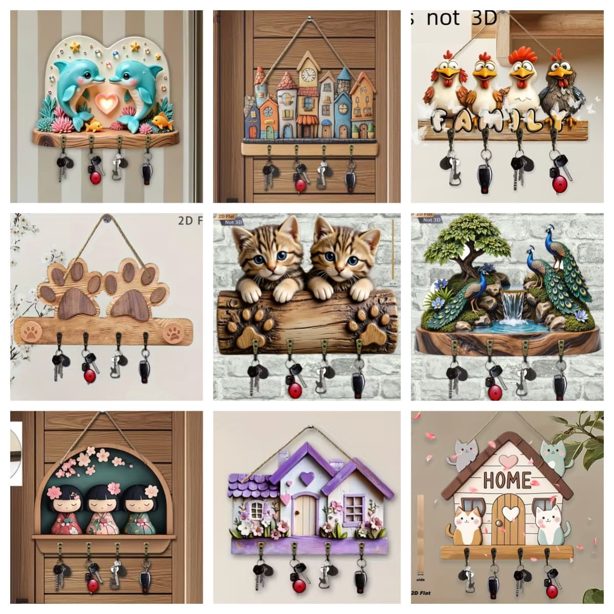 Wooden key storage hanger hook custom home entrance bedroom living room wall decorations crafts murals