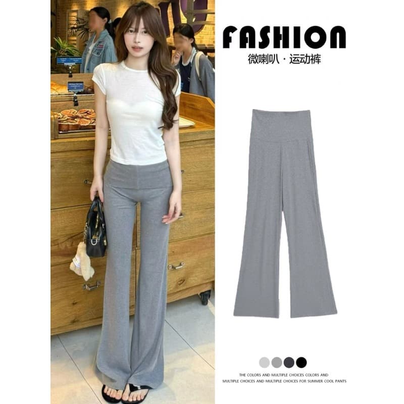 Gray Yoga Flared Pants Women Summer Thin Korean Style High Waist Slimming Draped Versatile Casual Sports Flared Trousers