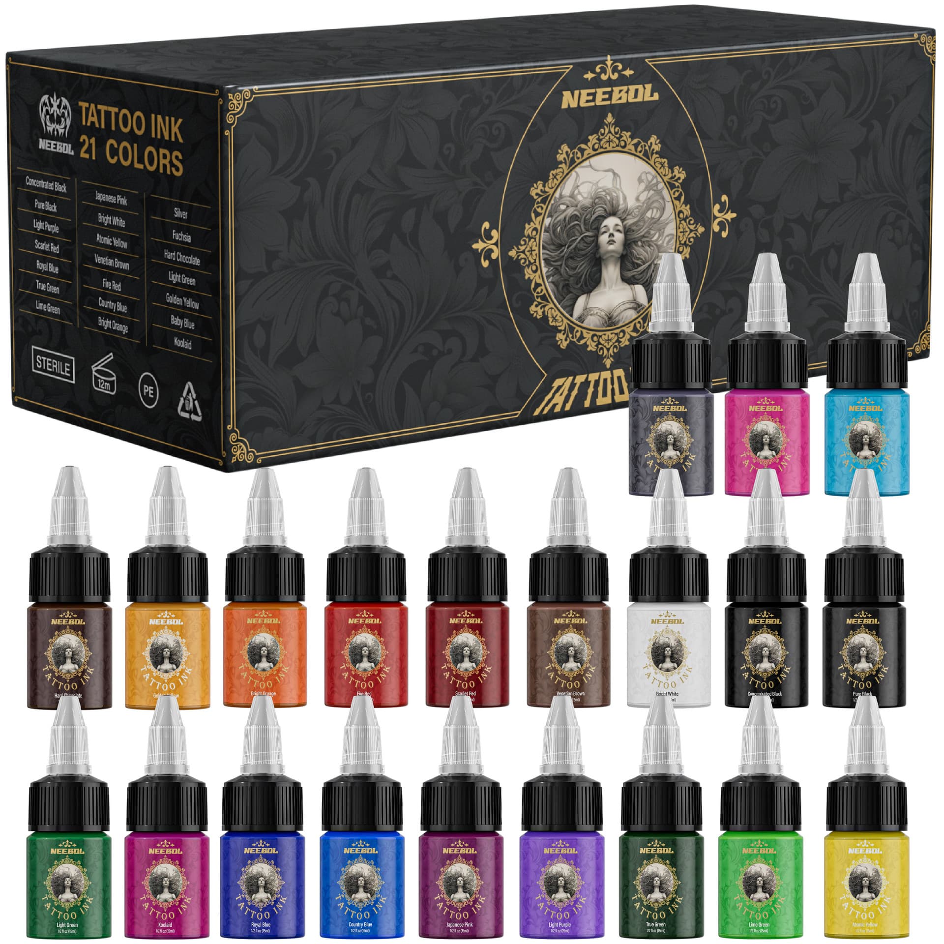 Neebol 14/21 Color Tattoo Ink Pigment Tattoo Color Ink 15ml Ink Tattoo Color Ink Cross-Border Wholesale