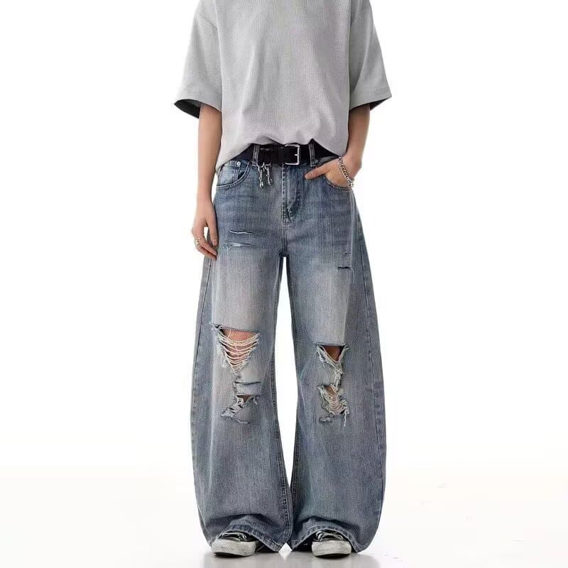 Cross-border Fashion Hong Kong Style Men's Summer 2025 New Trendy Letter Print Jeans Hip Hop Ins Streetwear