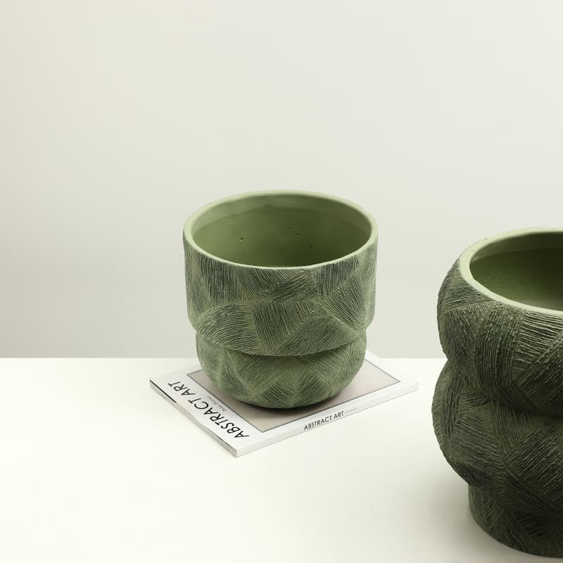 Modern Pastoral Green Diamond Texture Cement Vase Cross-border Home Villa Hotel Living Room Tabletop Creative Decor