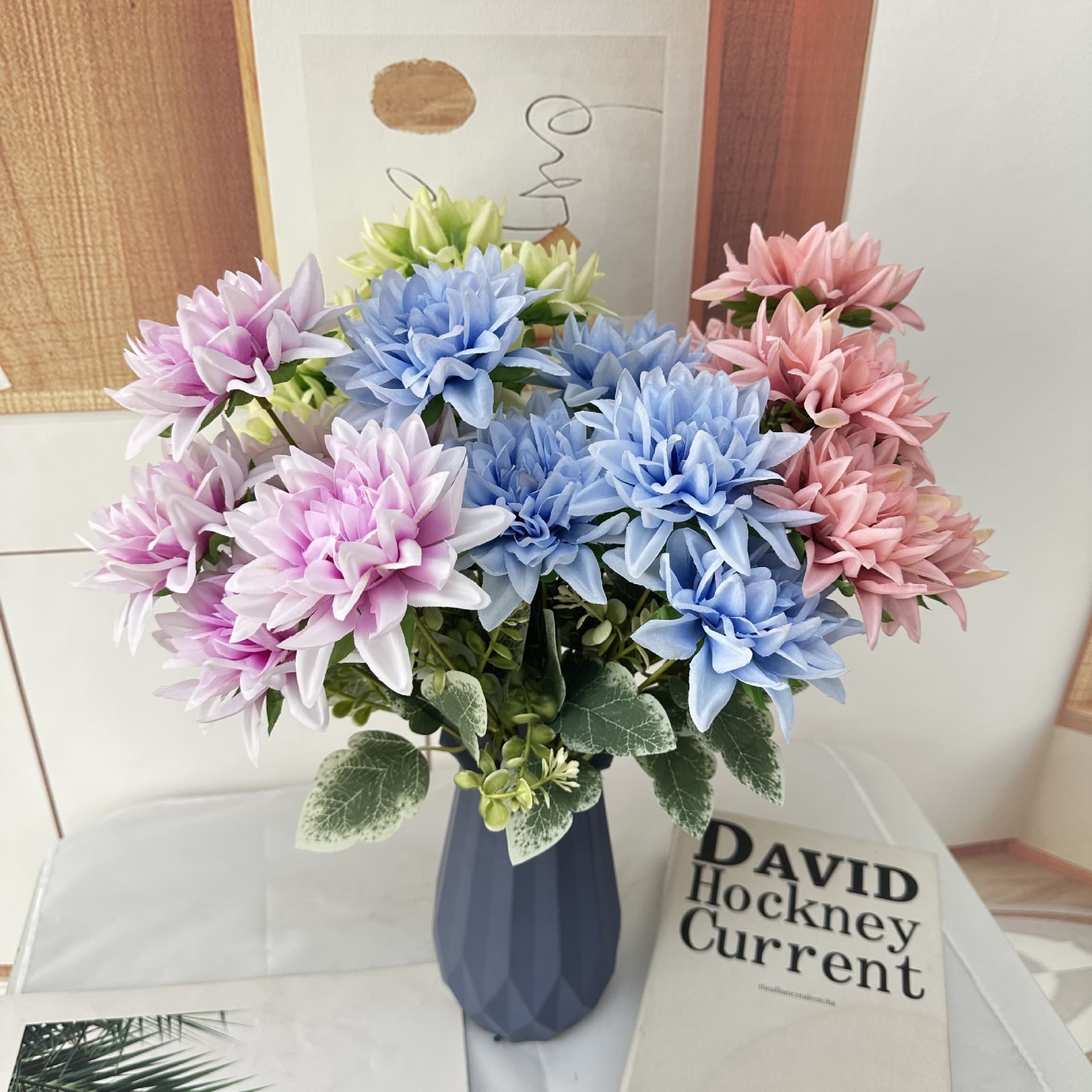 Simulation 7-Head Dahlia Home Decoration Wedding Flower Arrangement Artificial Flower Dreamy Multi-Color Simulation Flower Arrangement Decoration