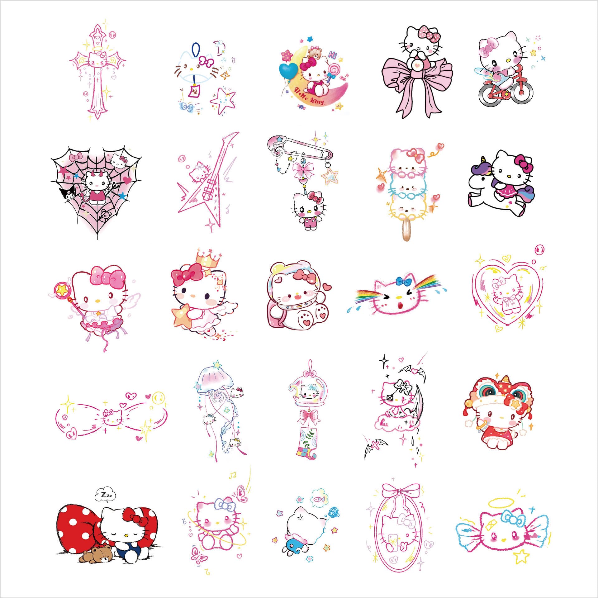 New Hello Kitty Cat Colorful Temporary Tattoo Stickers Waterproof Long-Lasting Cartoon for Girls and Kids Kitty Cat Tattoo Stickers