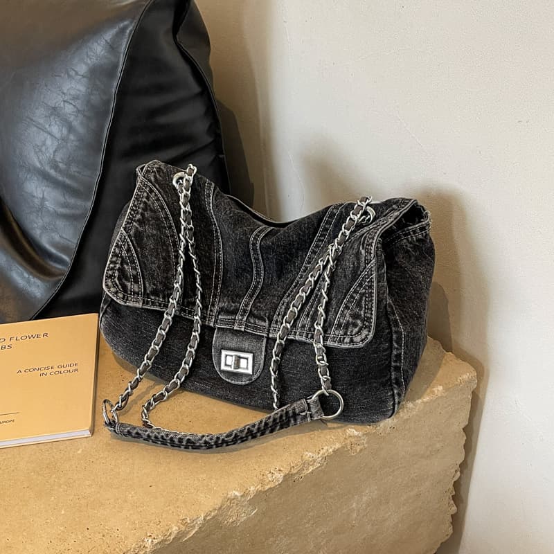 Vintage Denim Large Capacity Bag for Women, New Trendy Chain Shoulder Bag, Fashionable Crossbody Cloth Bag
