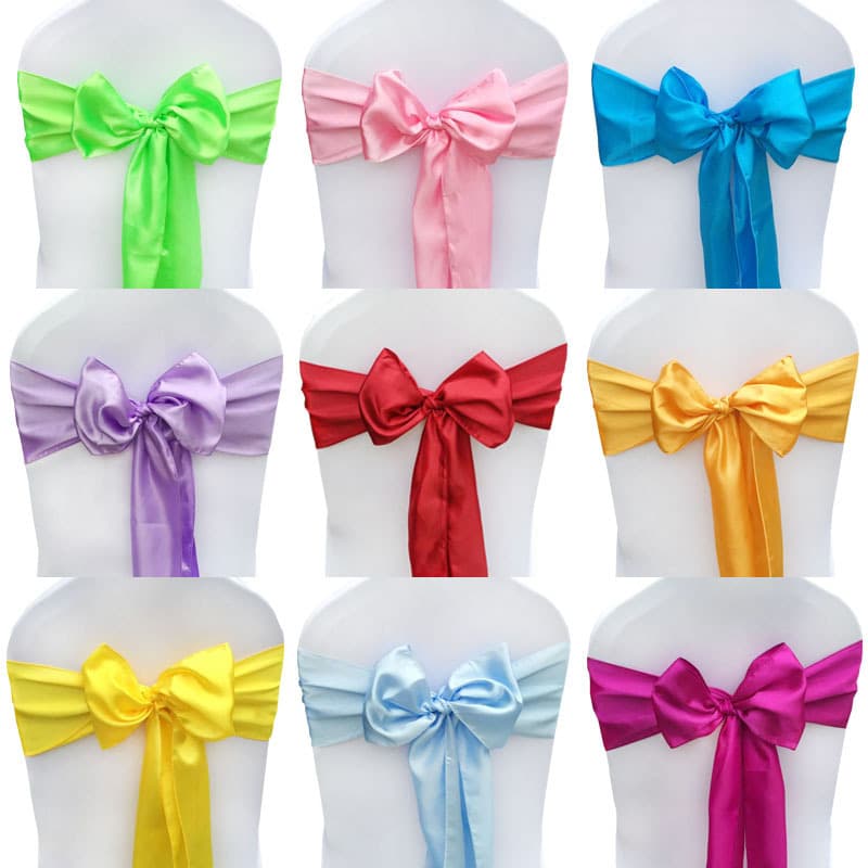 Foreign Trade Satin Ribbon Wedding Banquet Chair Back Decoration Overlock Streamer Satin Ribbon Red Chair Back Flower Bow