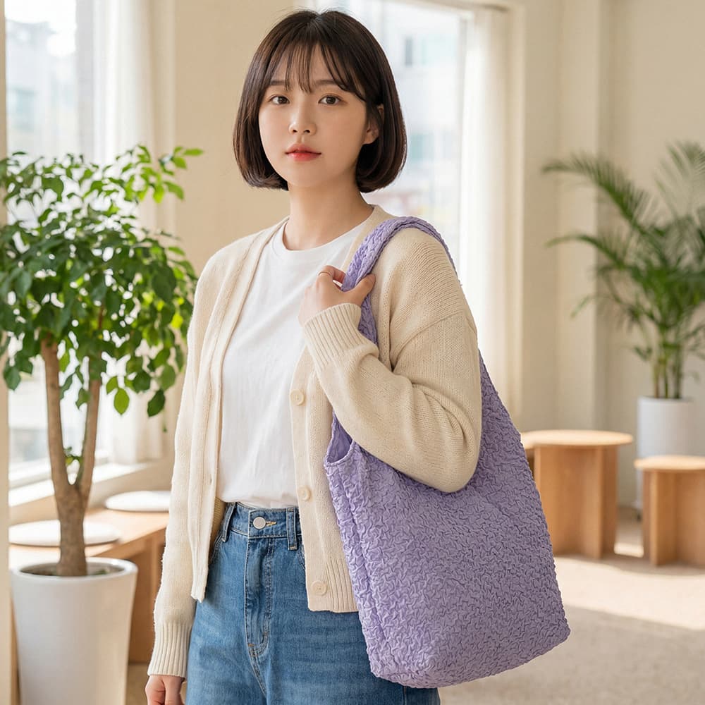 2026 Korean Style Girly Pleated Bubble Shoulder Bag, Fresh and Simple Solid Color Versatile Shopping Bag, Underarm Bag