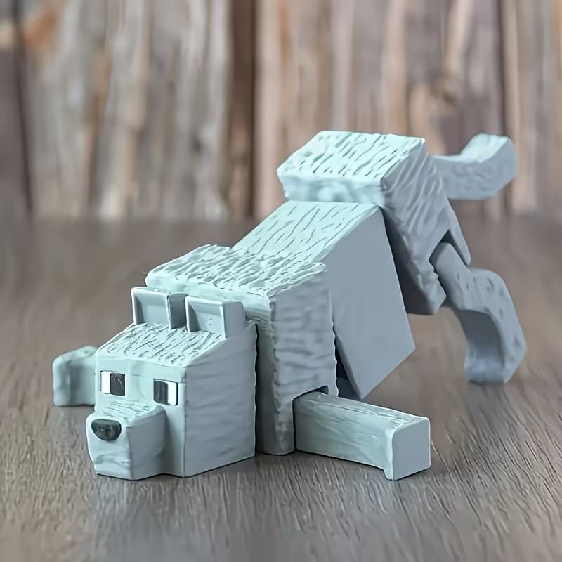 3D printing minecraft wolf cube wolf cube wolf statue realistic gray wolf details plastic ornaments decoration