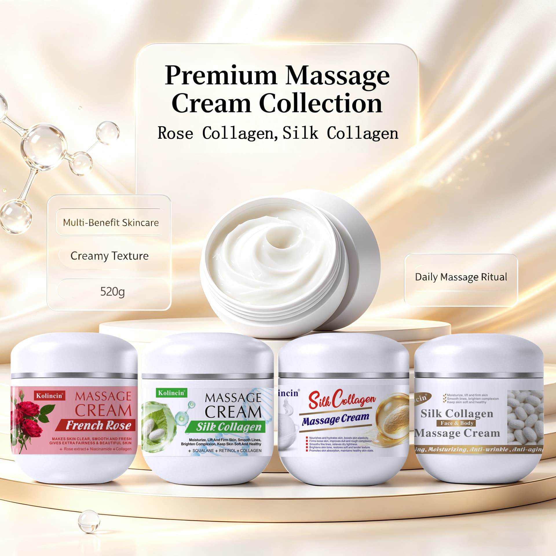 Cross-border body and face massage cream, rose silk collagen massage cream, whole body hydrating and brightening moisturizing cream