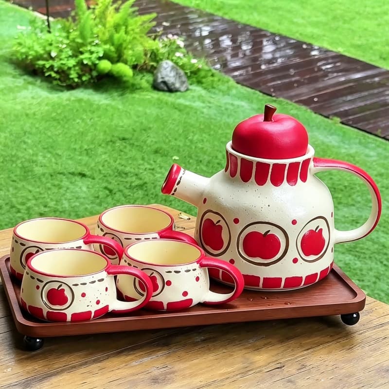 Cute hand-painted underglaze apple ceramic water set high-end living room home hospitality kettle exquisite tea cup