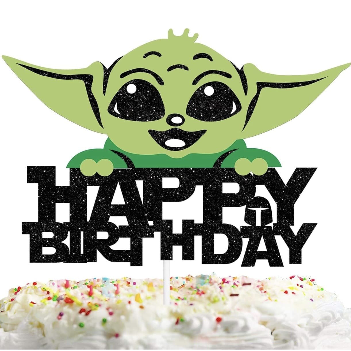 Happy Birthday Mandalorian Themed Birthday Decorations Star Wars Yoda Cake Topper Decoration