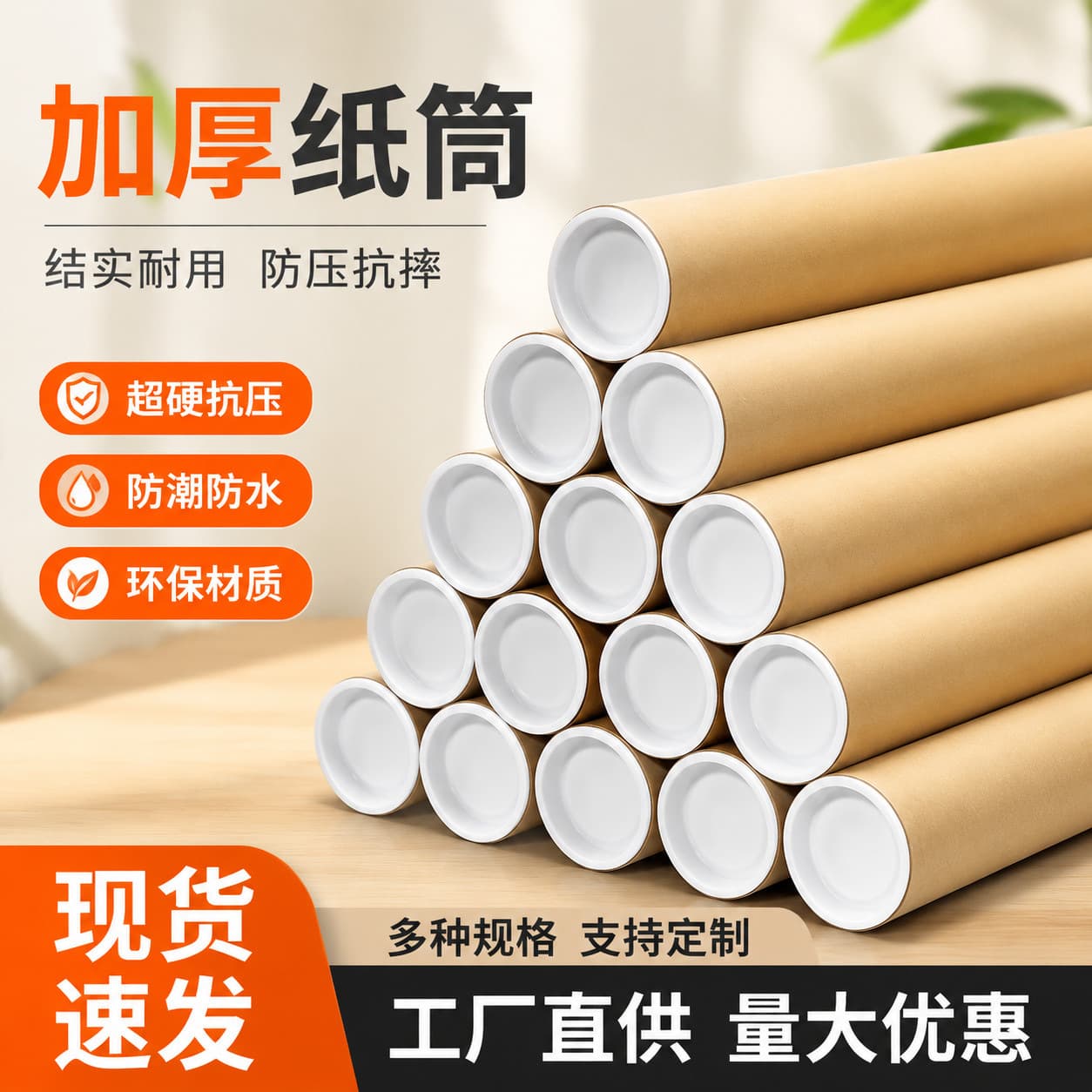 Jiangsu Factory Paper Tube Cardboard Tube Hollow Tube with Lid Poster Tube Stock Kraft Paper Tube Compression Resistant Moisture Proof Shipping Paper Tube
