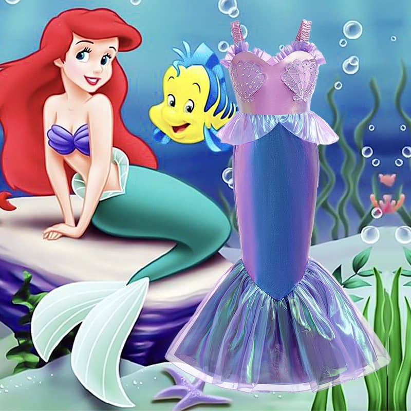 Cross-border mermaid color-changing flying sleeve dress party Children's mermaid dress girl ins style