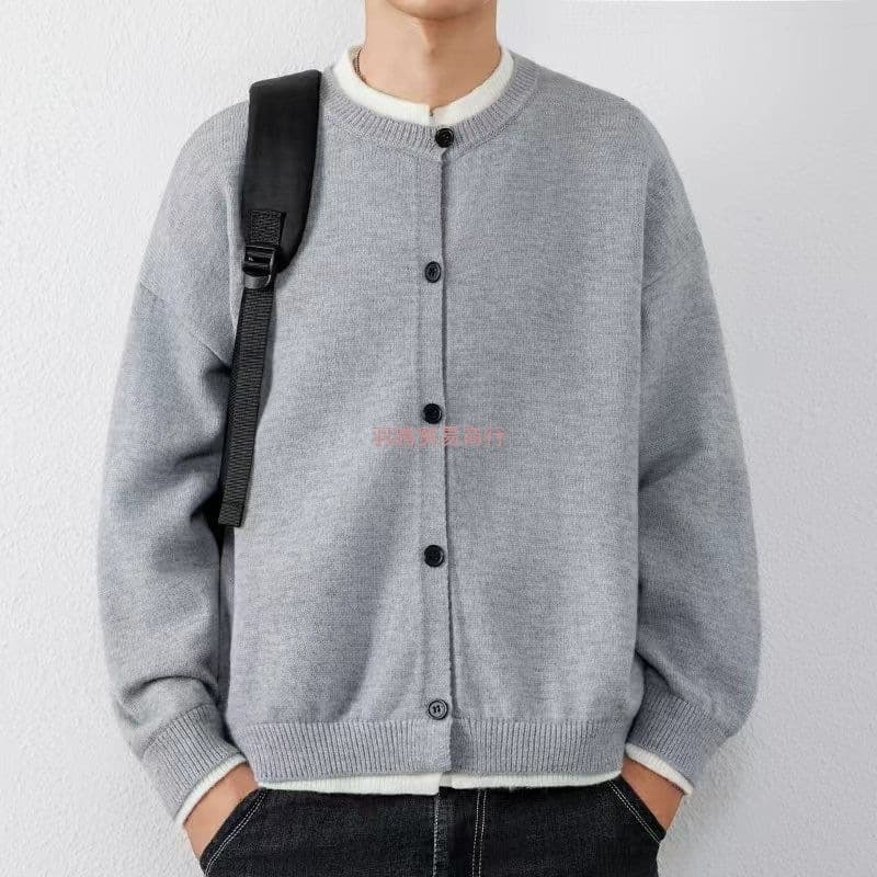 Xuanchuang 2025 New Arrival Cardigan Sweater Knitwear, Autumn/Winter Fake Two-Piece Youth Casual Loose Coat, Premium Black