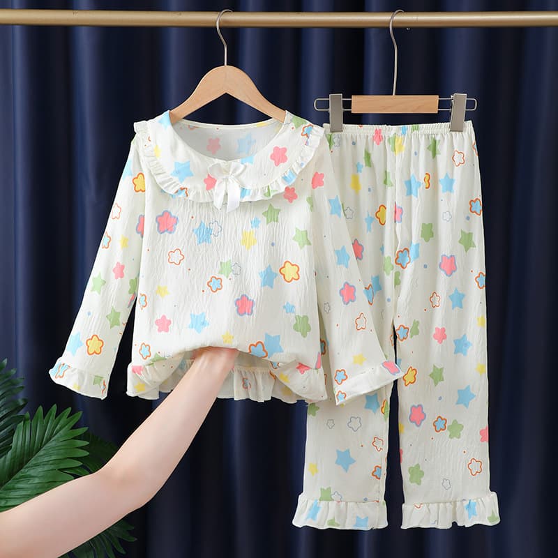 Korean Style Kids' Pajamas Girls Cloud Cotton Set Princess Style Children's Home Wear Baby Girls Long Sleeve Underwear Set