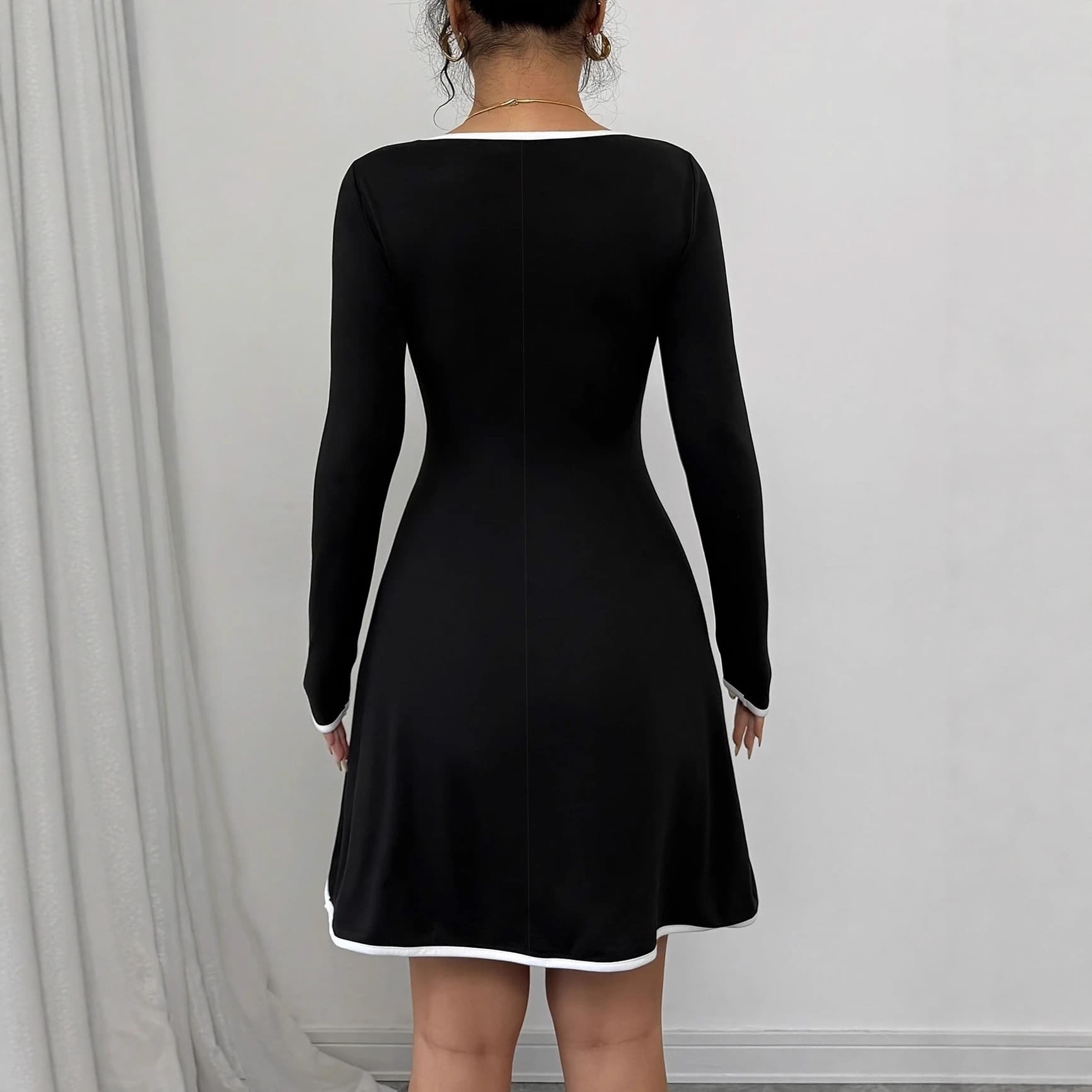 Amazon Plus Size Women's Dress New Long Sleeve French Style Little Black Dress