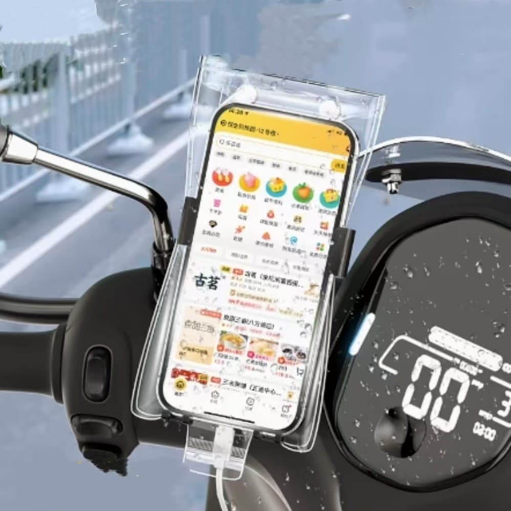 Phone holder waterproof bag with touchscreen, specifically for food delivery riders, outdoor navigation protection, rechargeable and rainproof.