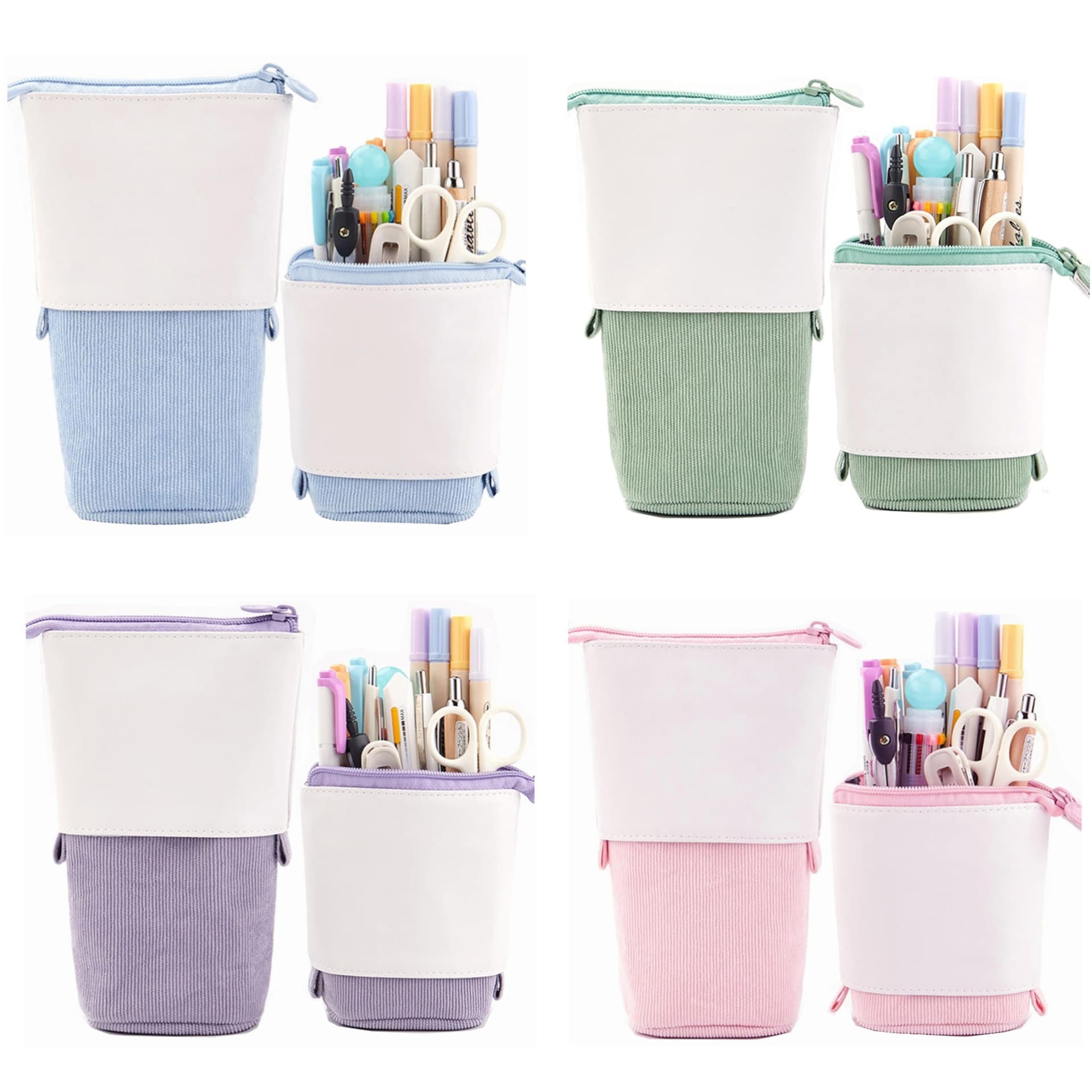 Retractable Standing Pen Holder, Multi-Functional Corduroy Pencil Case, Portable Office Pencil Case