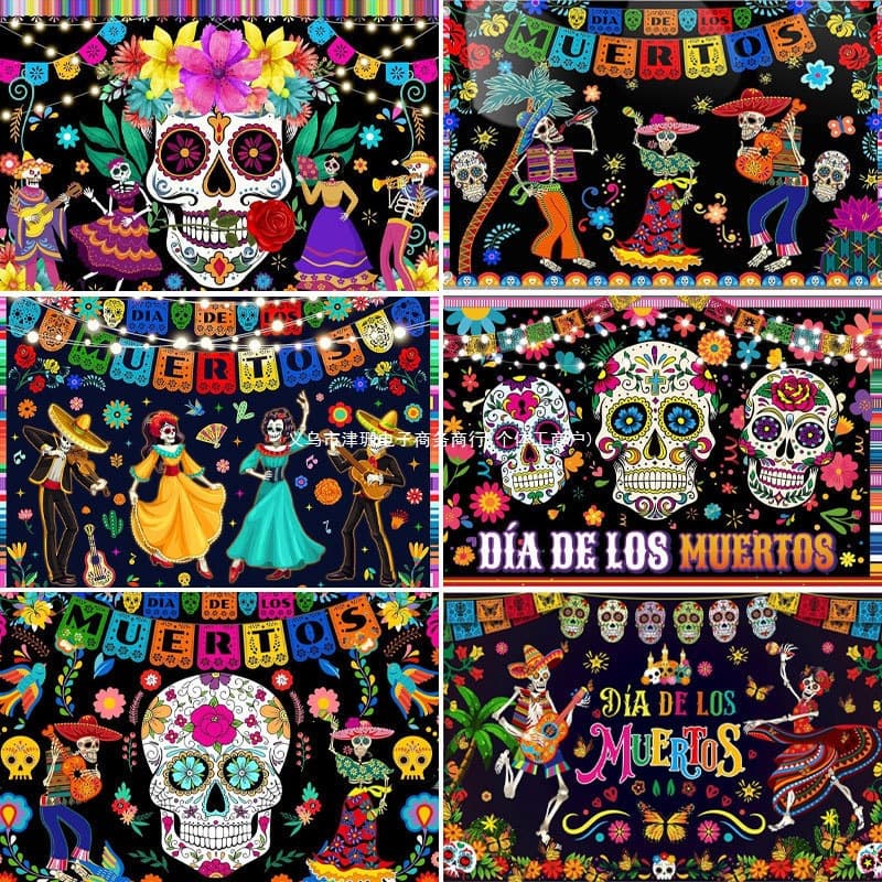 New Day of the Dead Banner Backdrop Mexican Day of the Dead Party Decoration Supplies Scene Setup Skull Banner