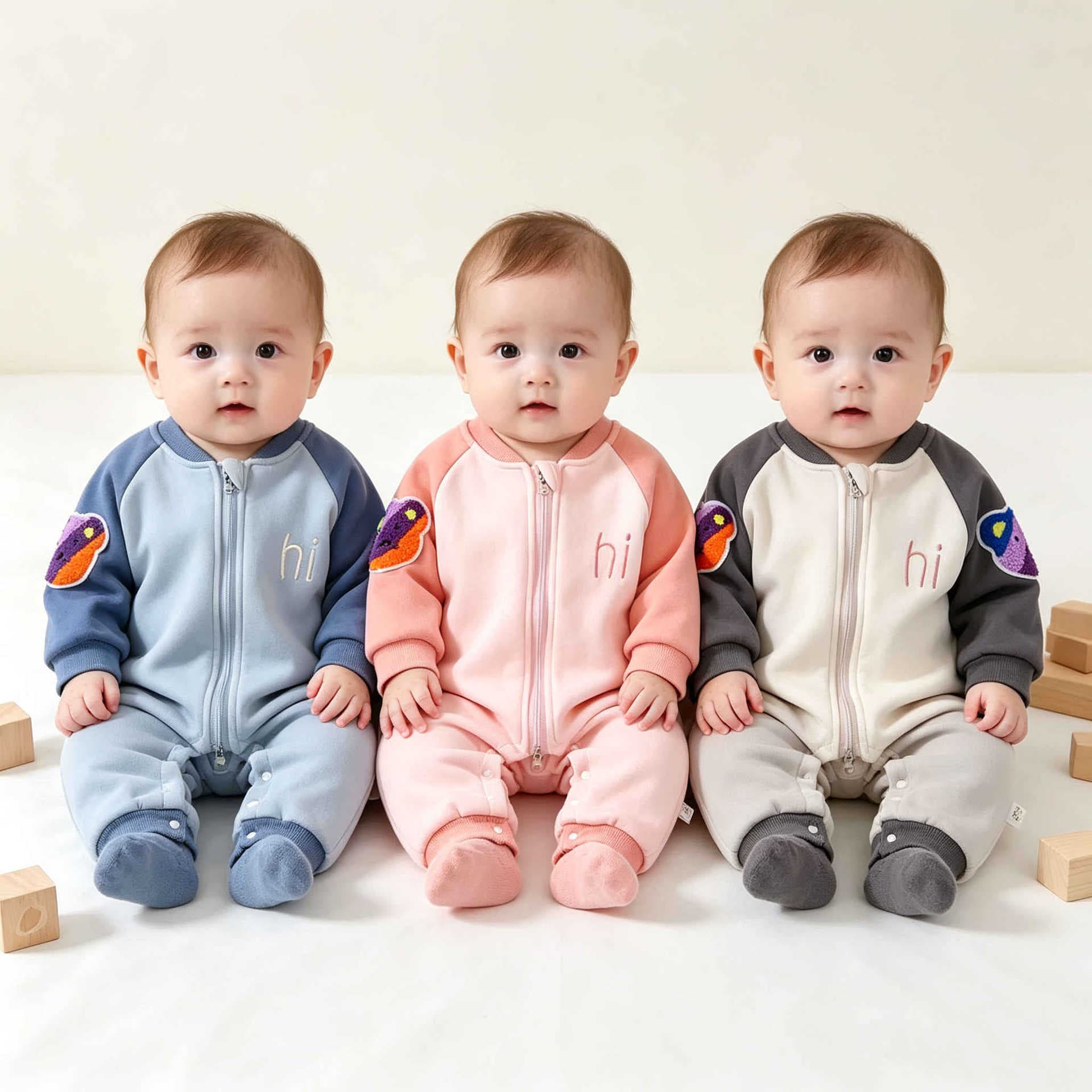 Newborn Baby Onesie for Boys and Girls, Spring Long-Sleeve Romper, Fleece-Lined Thickened Autumn Winter Outing Cartoon Crawling Suit