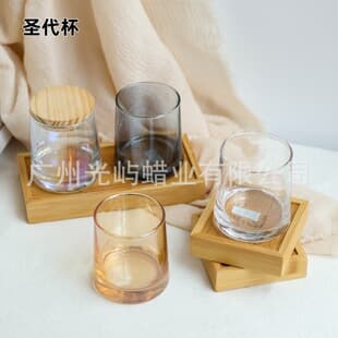 Creative Colorful Sundae Cup DIY Scented Candle Making Colored Glass Candle Empty Cup with Wooden Lid