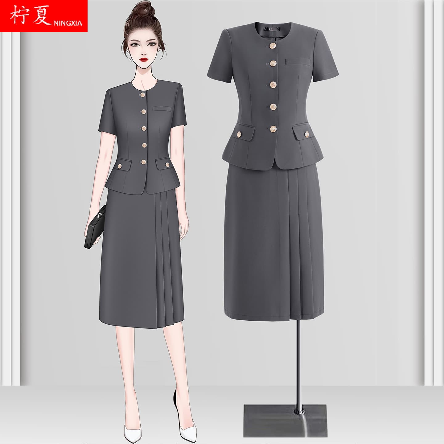 Short-Sleeved Suit Jacket for Women, Summer College Student Teaching Qualification Interview, Work Attire, OL Style Professional Suit with Skirt