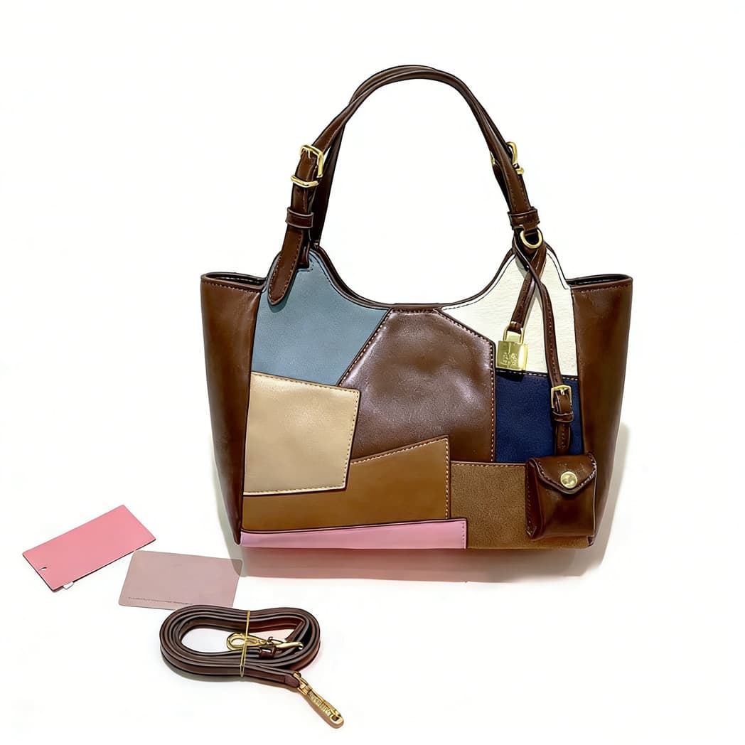 [New] MIU Miaojia spliced vegetable basket bag large capacity commuter tote bag retro sweet portable armpit bag