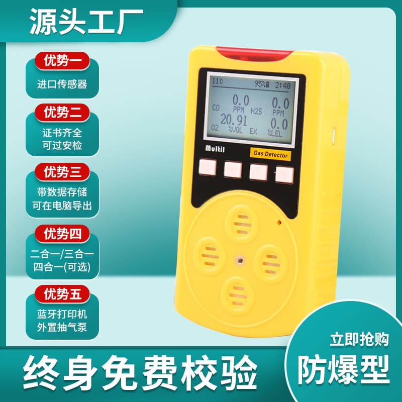 4-in-1 Gas Detector for Hydrogen Sulfide, Carbon Monoxide, Combustible, and Toxic Gases Concentration