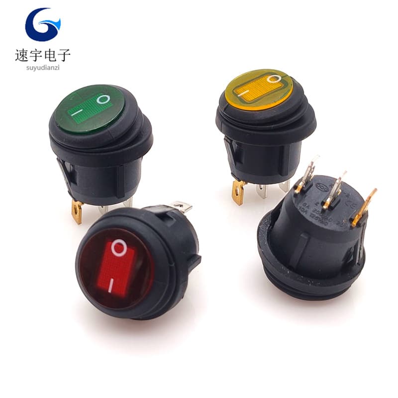 Round Waterproof Rocker Switch KCD1 3-Pin 2-Position Illuminated 220V/12V Toggle Power Switch