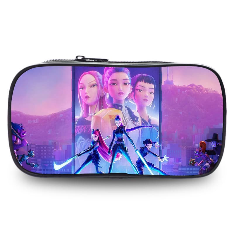 Cross-Border Demon Slayer Girl Group Cartoon Pencil Case for Elementary School Students, Stationery Bag, Children's Pencil Case, Kpop Anime Print