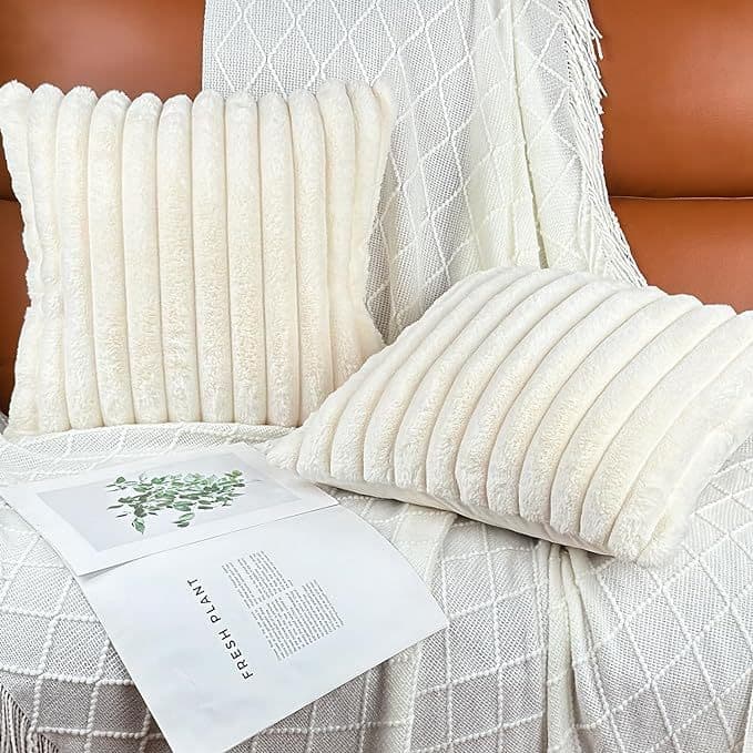 Autumn and winter new Nordic style striped imitation rabbit fur single-sided stitching sofa pillow case bedside cushion Amazon foreign trade