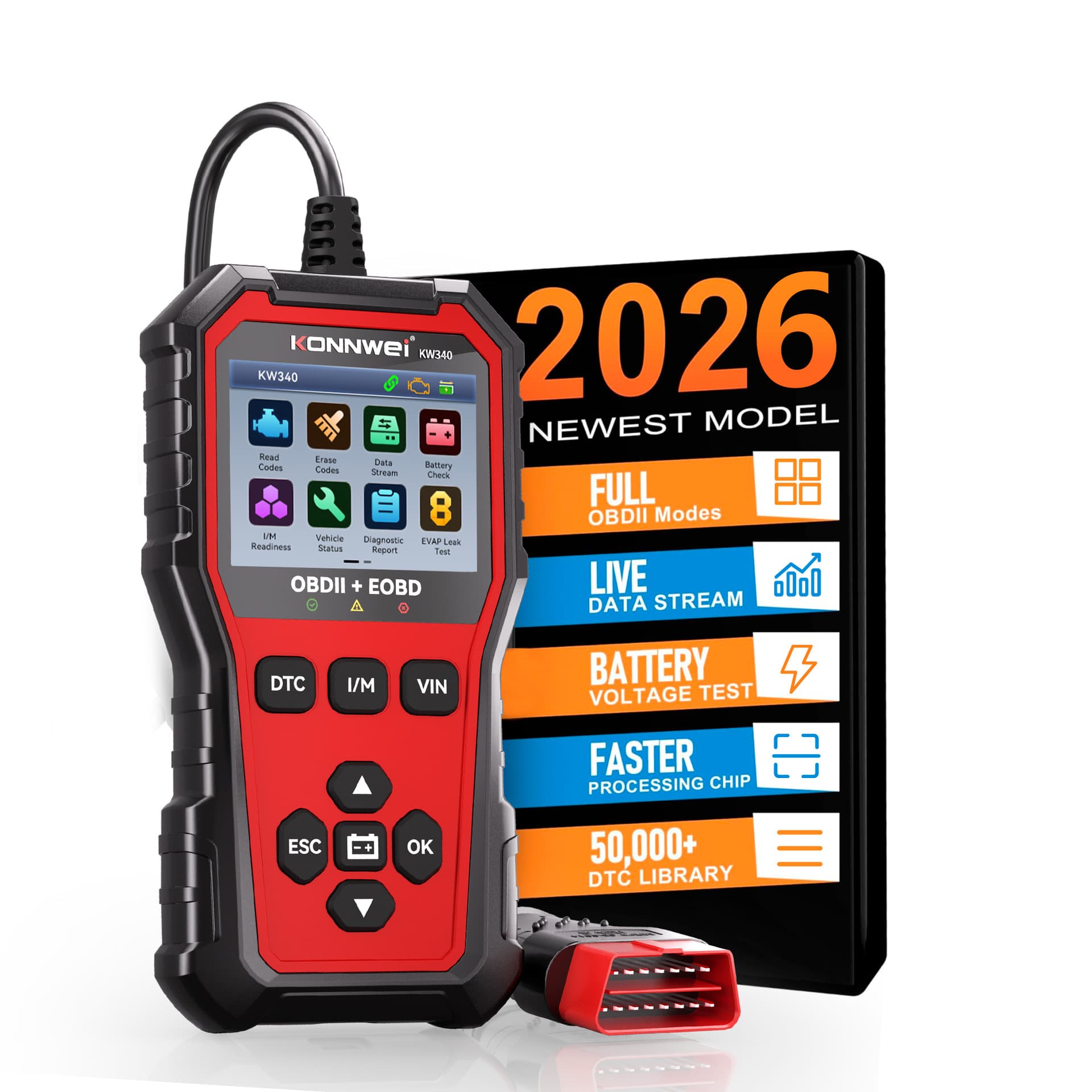 Konnwei New Kw340 Obd2 Car Engine Fault Diagnosis Fault Instrument Scanner Driving Computer
