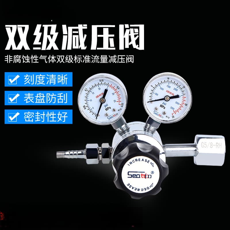 Two-Stage Pressure Regulator for Nitrogen, Argon, Helium, Air, Hydrogen - Pressure Reducer, Pressure Gauge, Stabilizer Valve