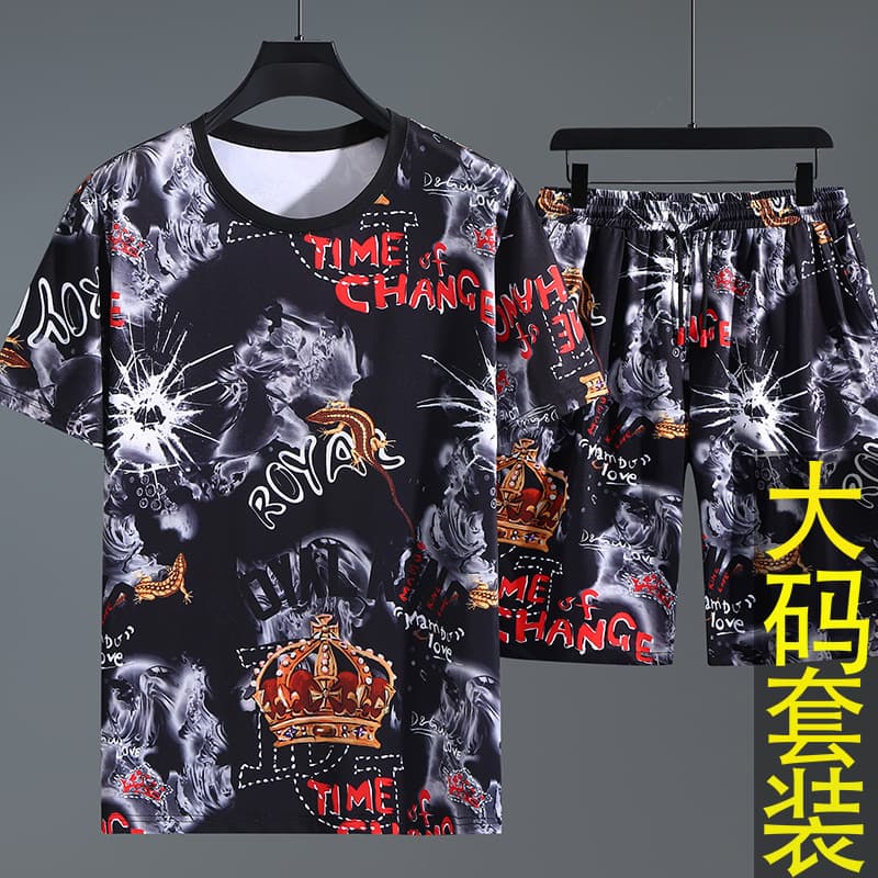 2024 short-sleeve t-shirt men extra large summer thin plus-size trendy casual quick-dry shorts sportswear set