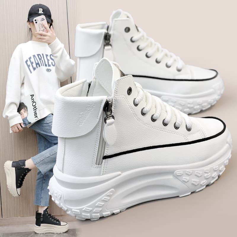 Zy0011 High-Top Shoes for Women, Autumn 2023 New Women's Shoes, Round-Toe Shoes, Thick-Soled Women's Shoes, Casual Sneakers, Street Style Ins