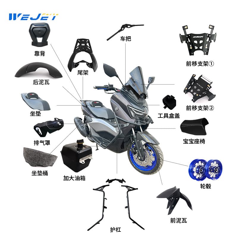One-stop modification accessories for Yamaha NMAX155 V3: windshield, seat cushion, tail rack