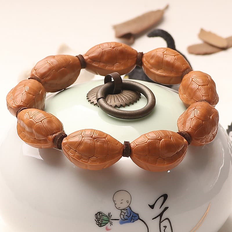 Factory Direct Olive Pit Carving "Wealth and Prosperity" Bracelet, Longevity Tortoise Back Bead, Collectible Carved Kernel