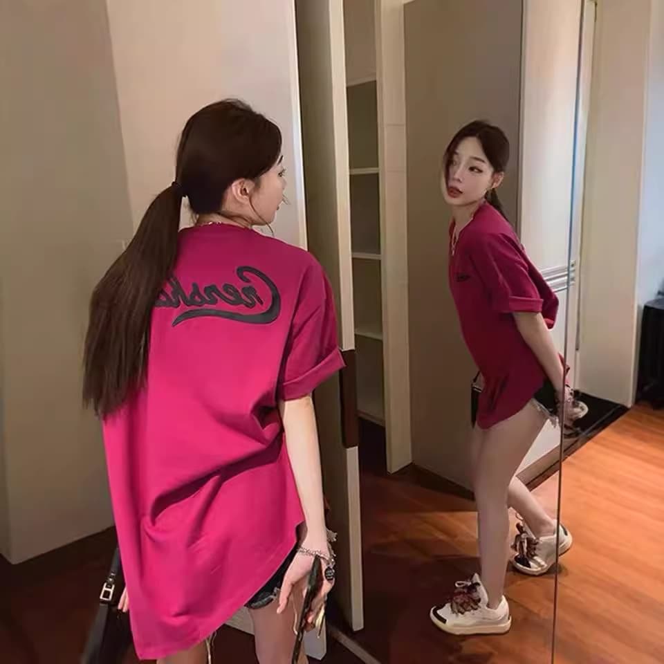 Spring and Summer BM Hot Girl Style Top Design Sense Shoulder T Base Shirt Pitaya Color Western Style Age-reducing Short Sleeve T-shirt for Women