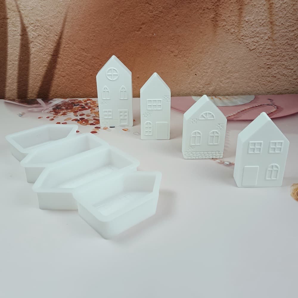S1338 European-Style Four-House Combination Desktop Decoration Cement Gypsum Mold DIY Silicone Mold