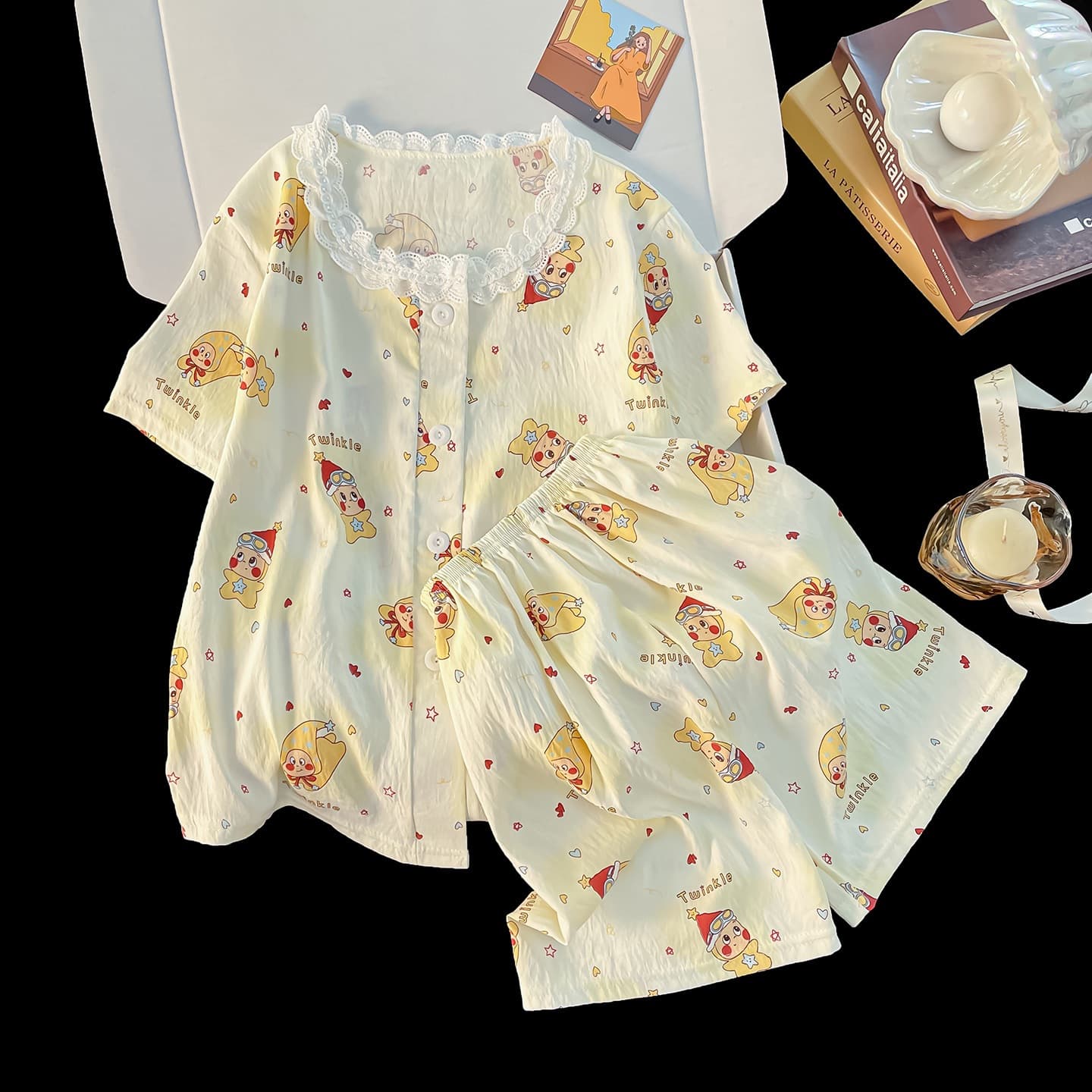 2026 New Girls' Sleepwear Summer Cute Short Sleeve Shorts Cloud Cotton Pajamas Middle and Older Children Summer Set