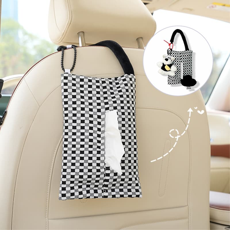 Car Tissue Box Holder Hanging Bag, Multi-Functional Hanging Tissue Dispenser, Creative Fabric Tissue Bag, Car Interior Accessory