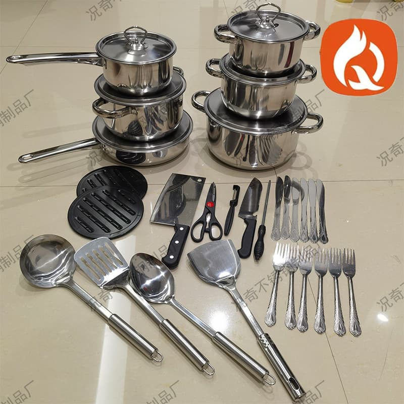 Africa 35-Piece Pot Set Thickened Multi-Layer Bottom Stainless Steel Cookware Set Cross-Border 15PCS / 45PCS Cookware Combination Pots