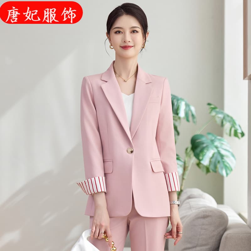 Pink long-sleeved small suit collar jacket women's pants two-piece suit cross-border trade spring autumn winter business attire women's suit