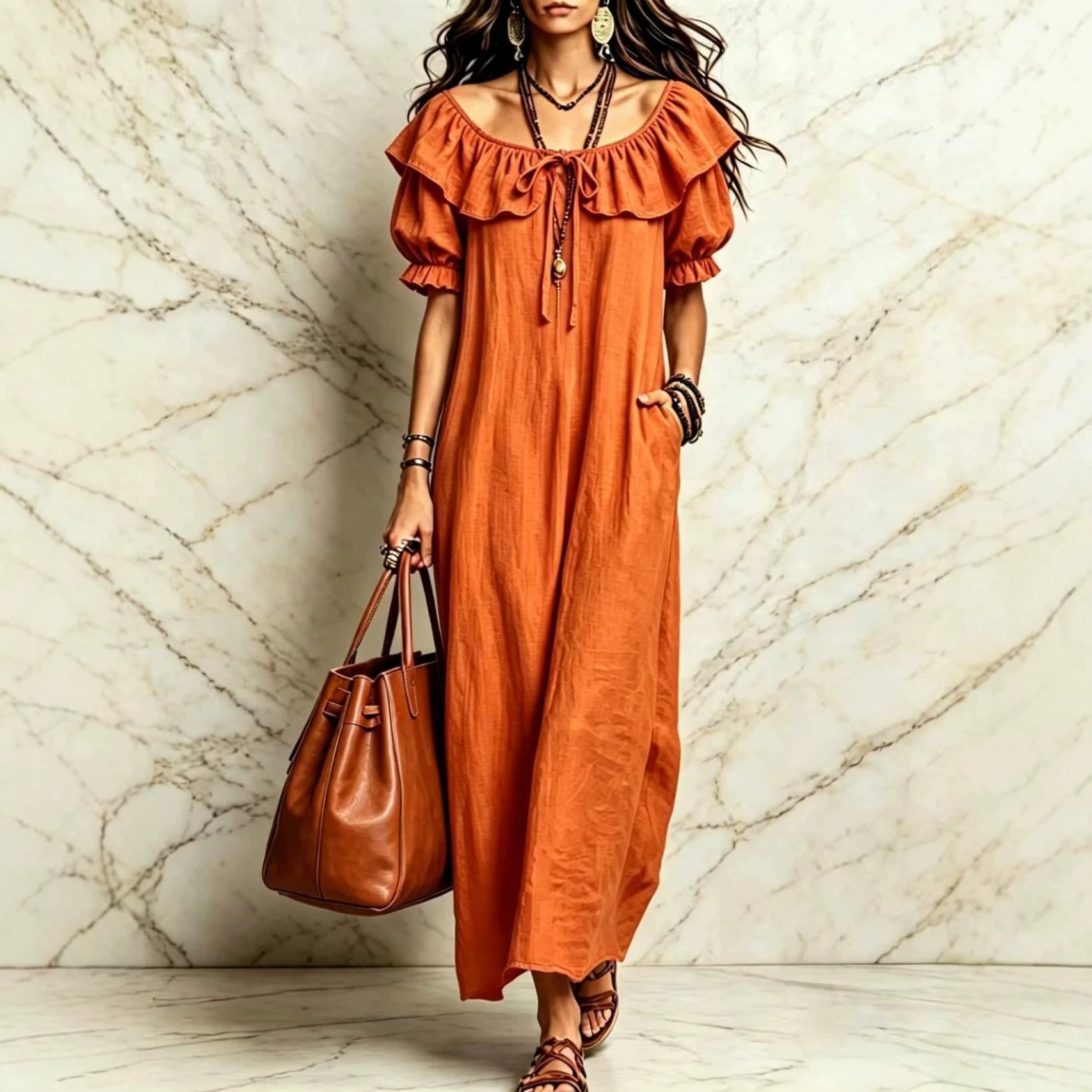 European and American Independent Websites Amazon Aliexpress 2026 Spring and Summer New Style Bohemian Ruffle Collar Short-Sleeved Dress