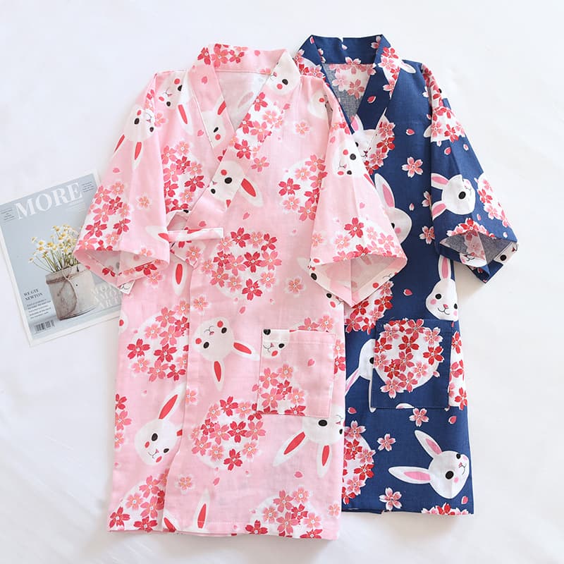 Spring, Summer, Autumn Double-Layer Gauze Pure Cotton Tie-Belt Kimono Bathrobe Children's Bathrobe Boys Girls Sauna Suit Homewear