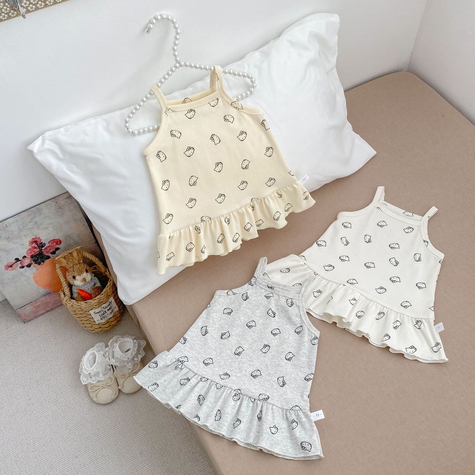 Summer Sweet Baby Girl Clothes Strapless Cartoon Dress with Ruffled Hem Cool Cute Kids Strapless Dress