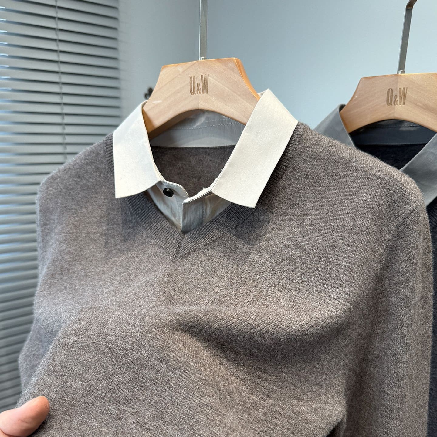 2025 Autumn/Winter 100% Merino Wool Sweater Men Two-Piece Shirt Collar Knitwear Thin Style Pullover Base Layer