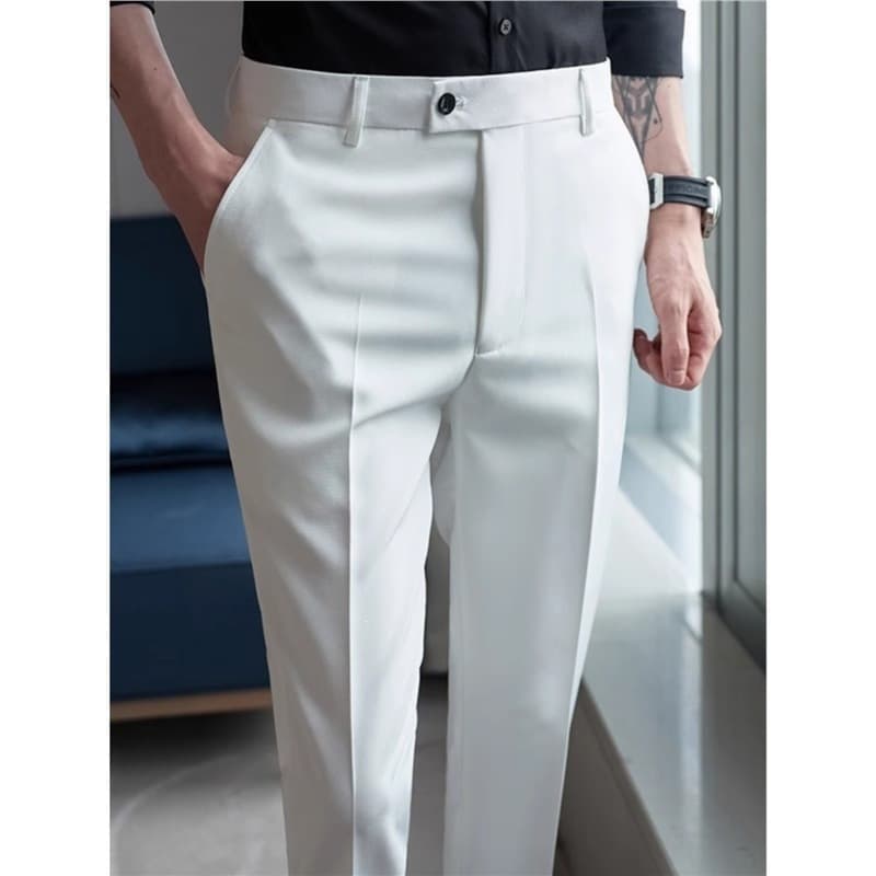 Trendy Flowing Casual Trousers for Men, Wrinkle-Resistant Ice Silk Black and White Nine-Point Pants, Slim Fit Fashion Versatile Pants